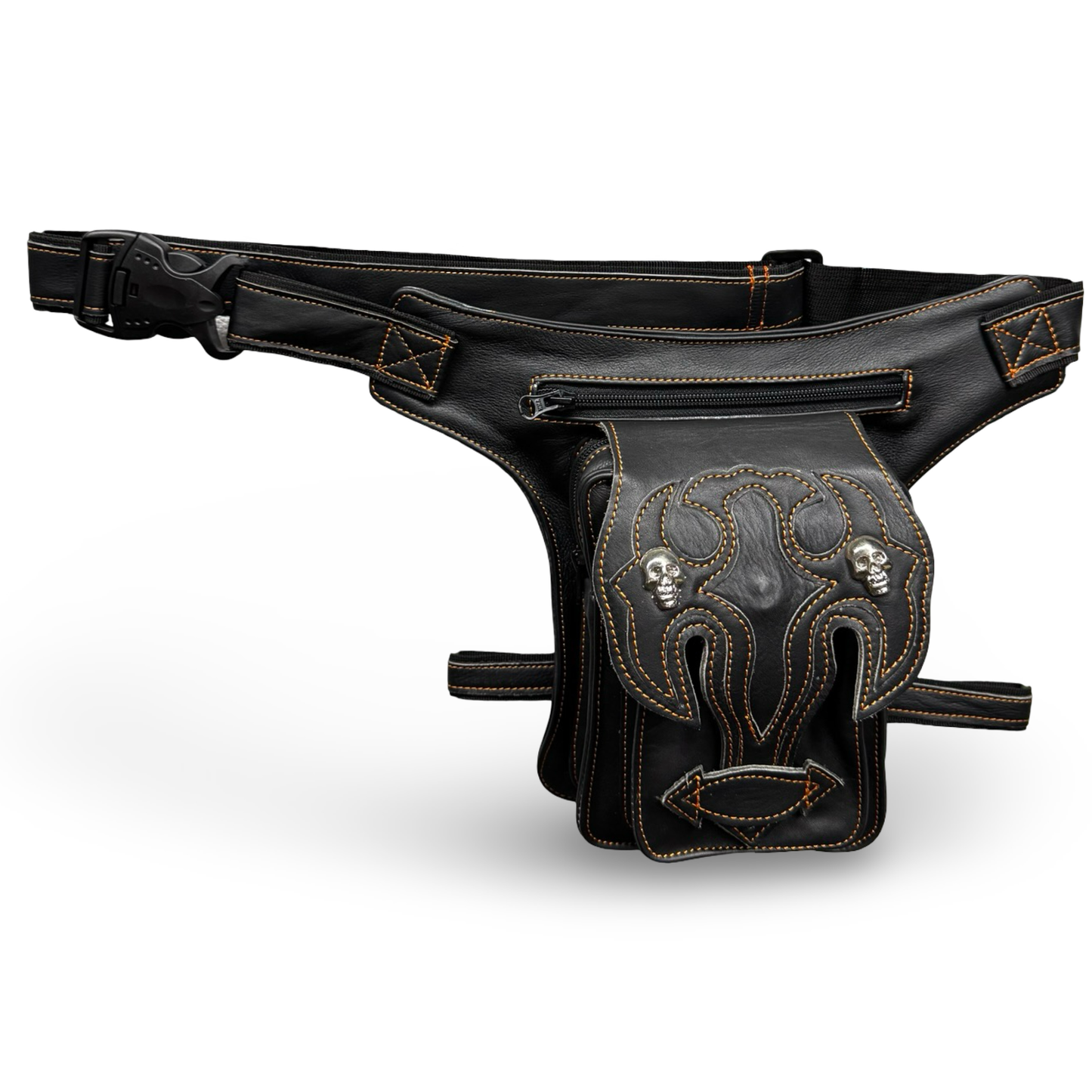 Leder Beintasche Herren Damen Motorrad Tasche Hüfttasche Braun Inferno Orange