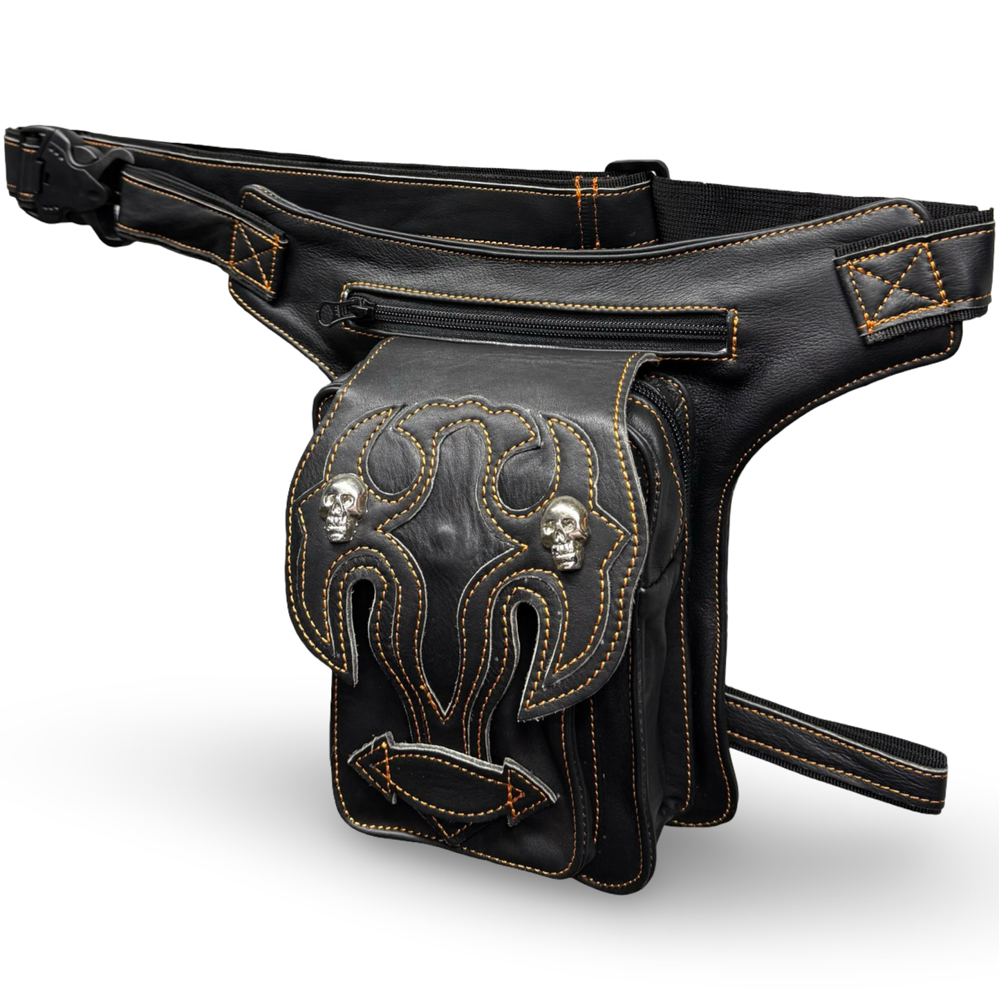 Leder Beintasche Herren Damen Motorrad Tasche Hüfttasche Braun Inferno Orange