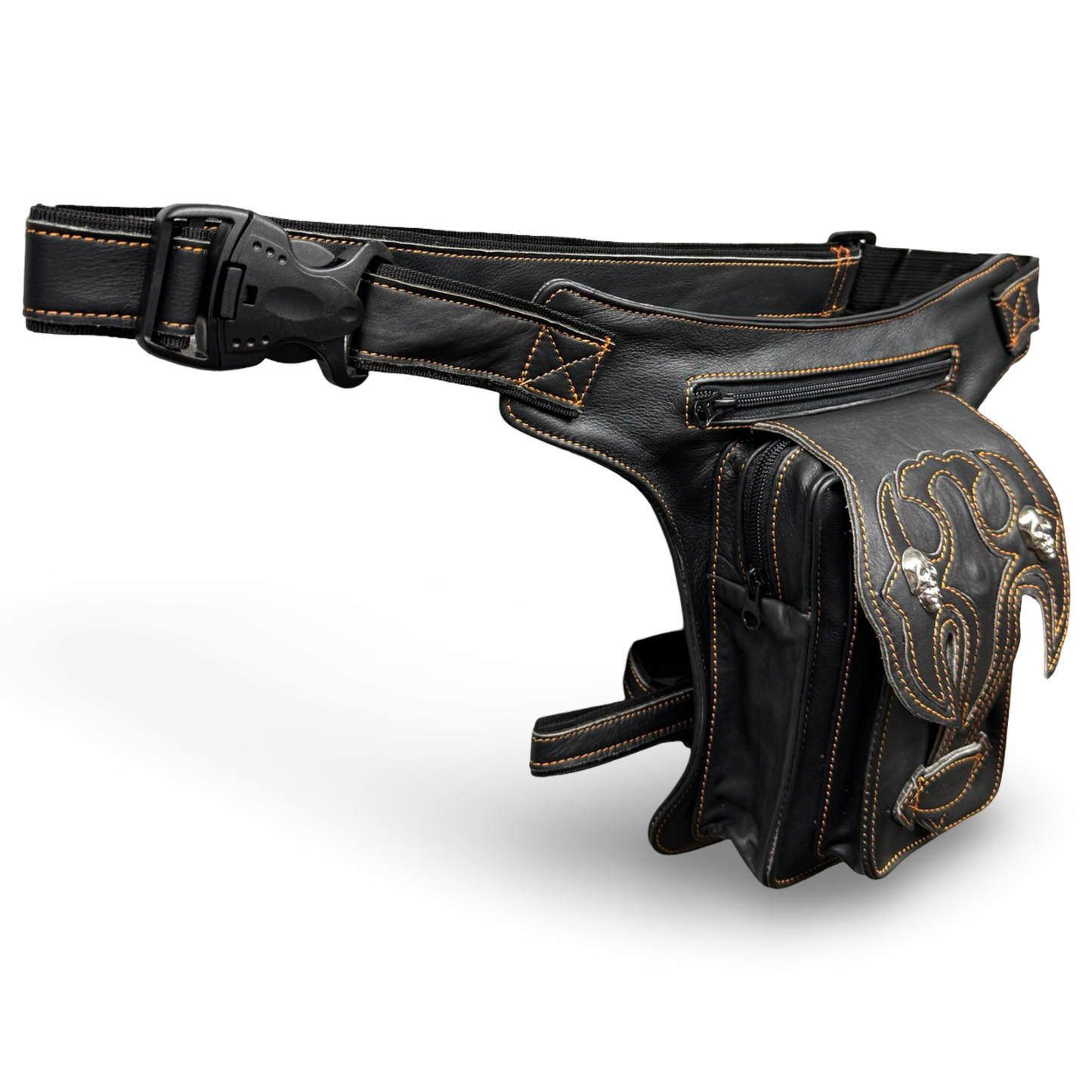 Leder Beintasche Herren Damen Motorrad Tasche Hüfttasche Braun Inferno Orange