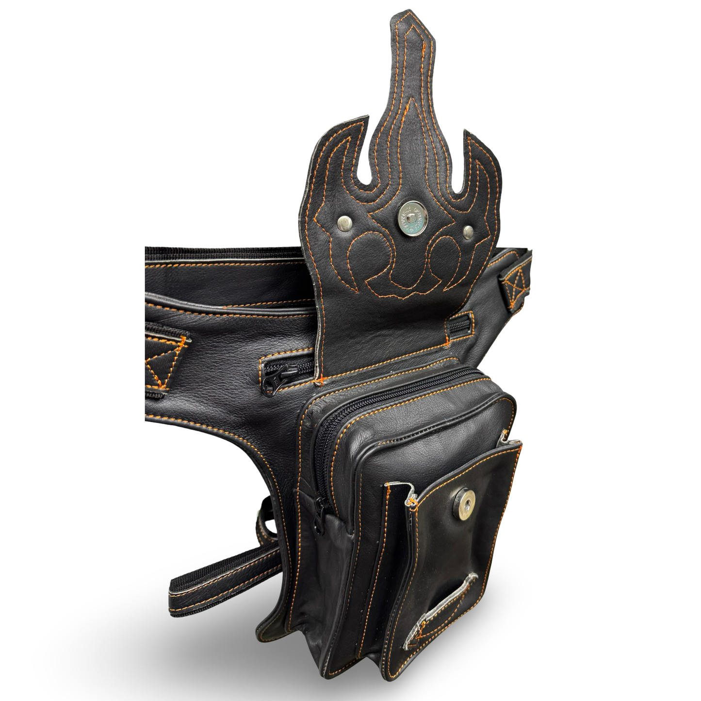 Leder Beintasche Herren Damen Motorrad Tasche Hüfttasche Braun Inferno Orange