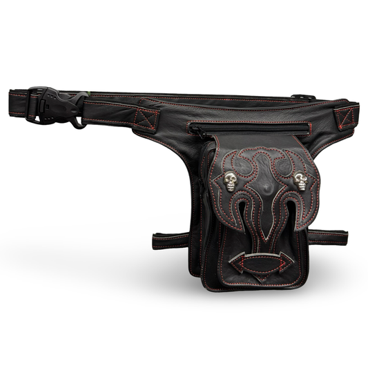 Leder Beintasche Herren Damen Motorrad Tasche Hüfttasche Braun Hellfire Red