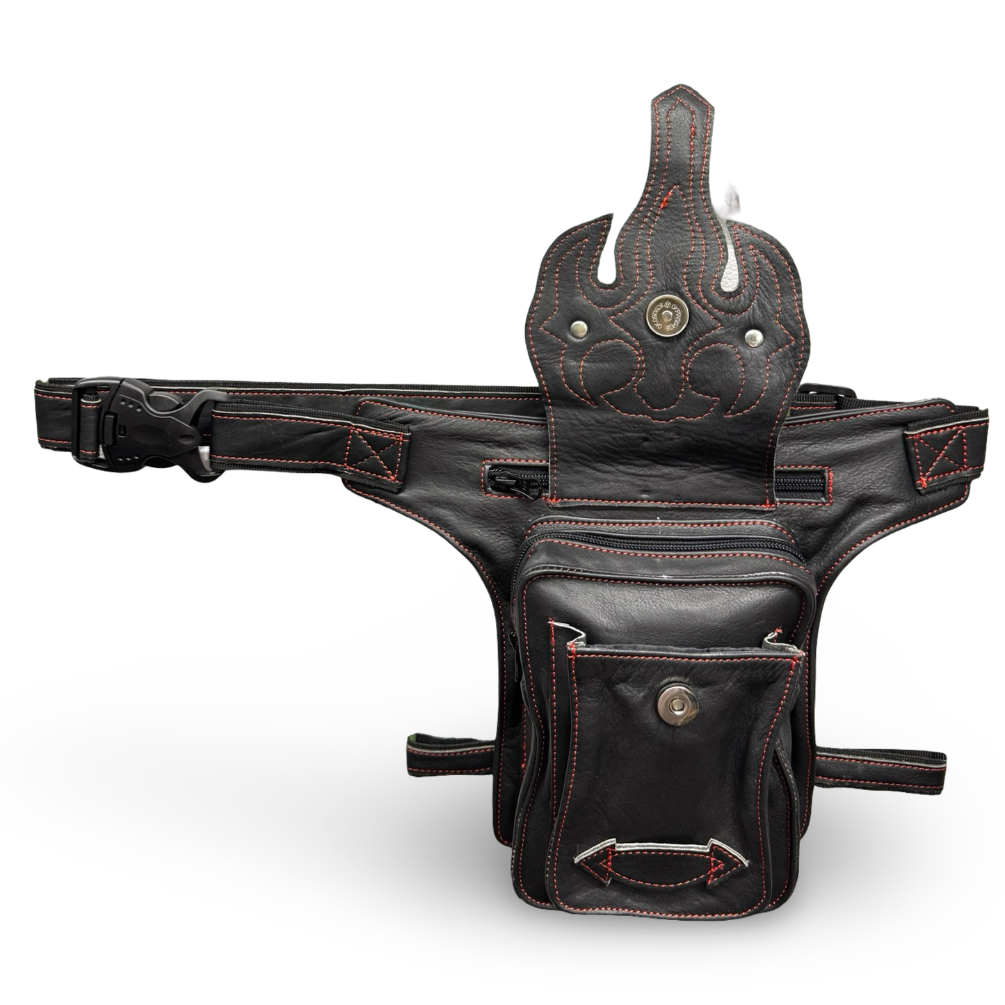 Leder Beintasche Herren Damen Motorrad Tasche Hüfttasche Braun Hellfire Red