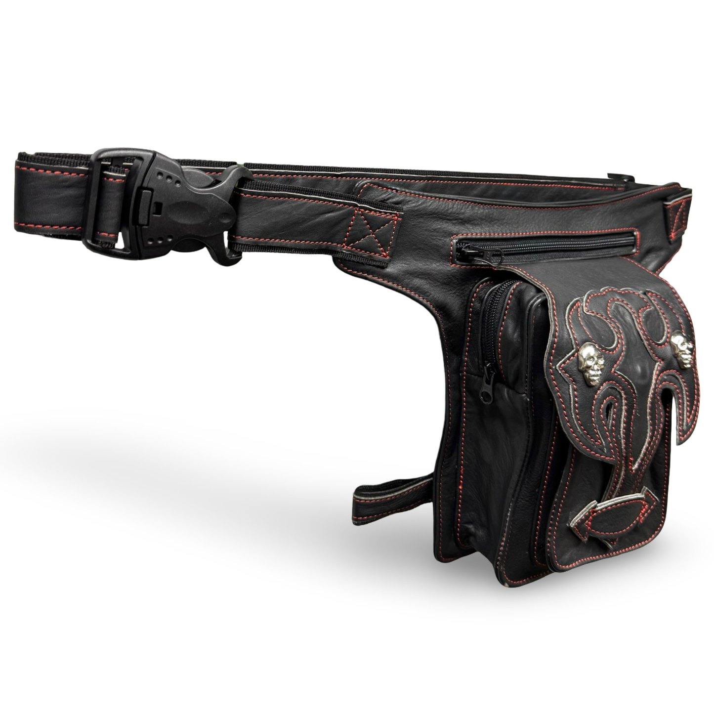 Leder Beintasche Herren Damen Motorrad Tasche Hüfttasche Braun Hellfire Red