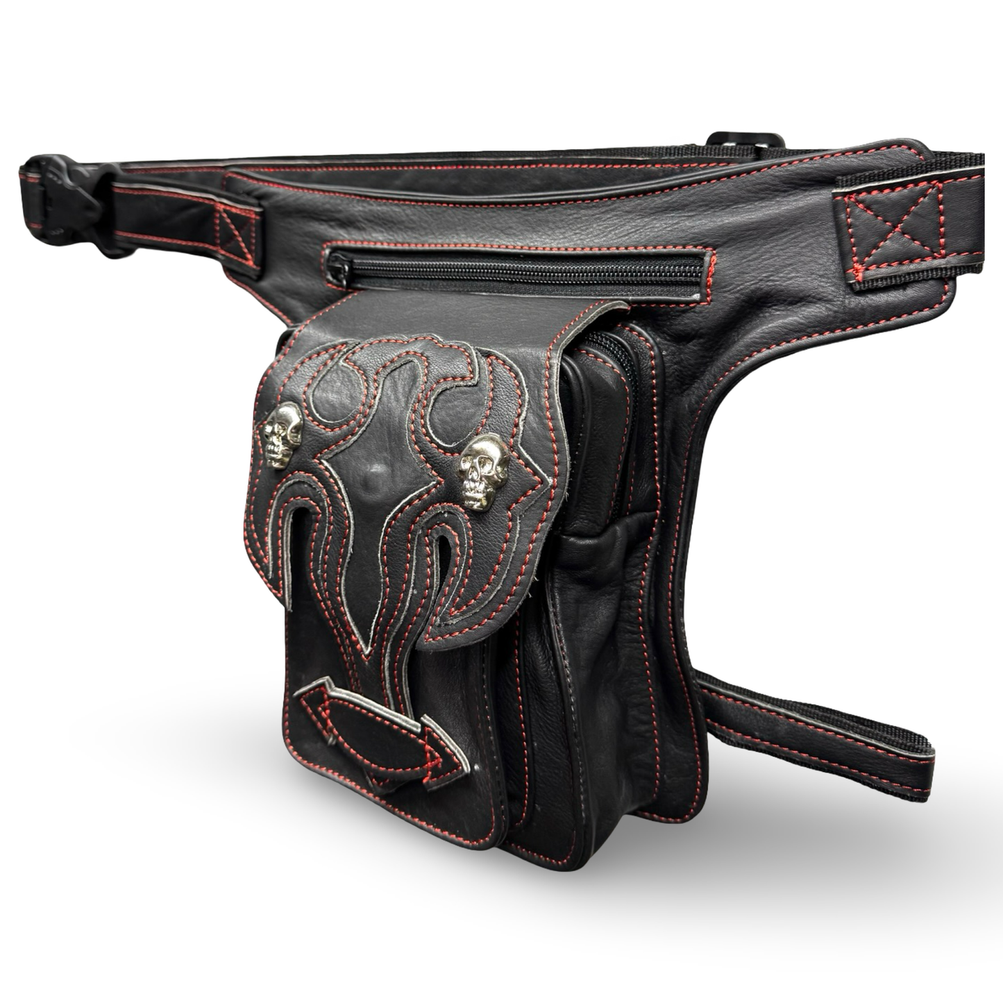 Leder Beintasche Herren Damen Motorrad Tasche Hüfttasche Braun Hellfire Red