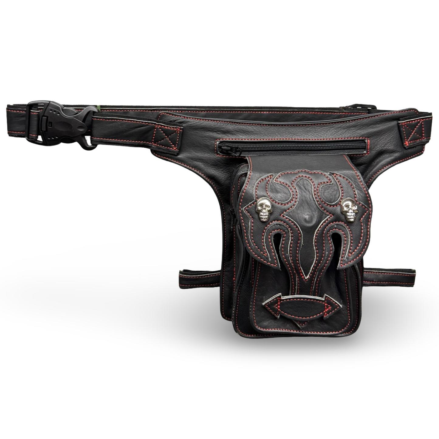 Leder Beintasche Herren Damen Motorrad Tasche Hüfttasche Braun Hellfire Red