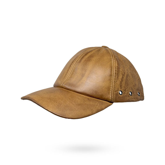 Baseball Cap Leder Outdoor Biker Kappe Lederkappe Käppi Unisex Sand