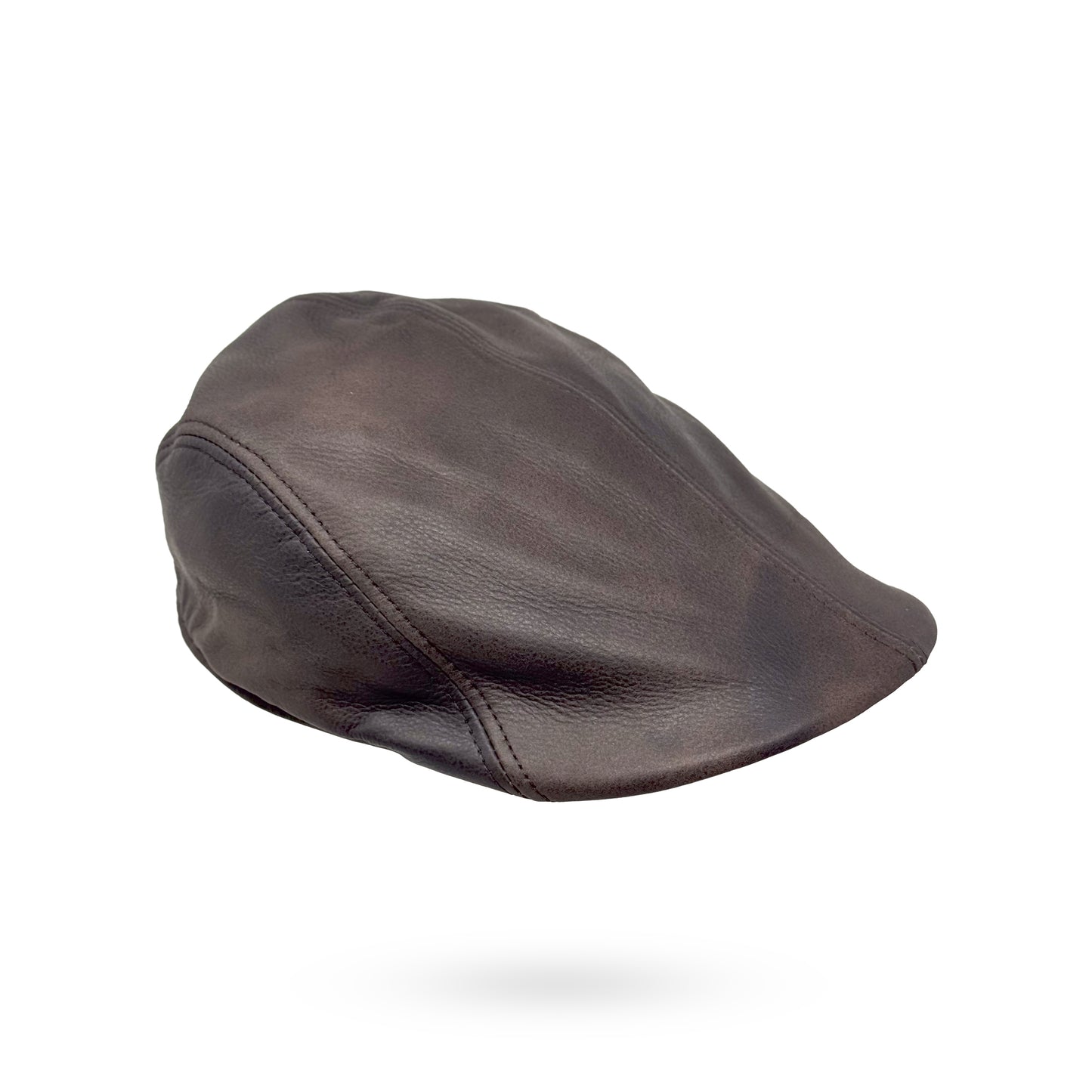 Herren Schiebermütze Flatcap Mütze Echt Leder Ledermütze Kappe Cap Schirmmütze Braun