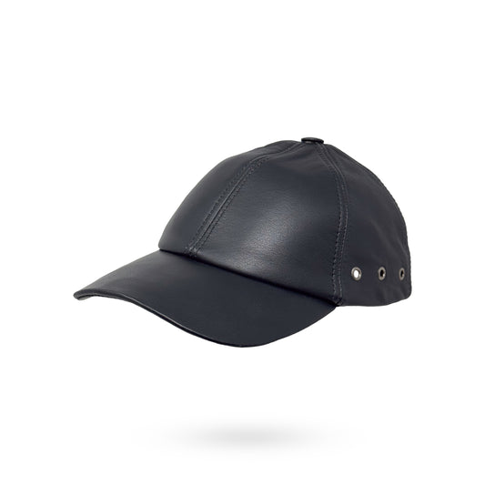 Baseball Cap Leder Outdoor Biker Kappe Lederkappe Käppi Unisex Schwarz