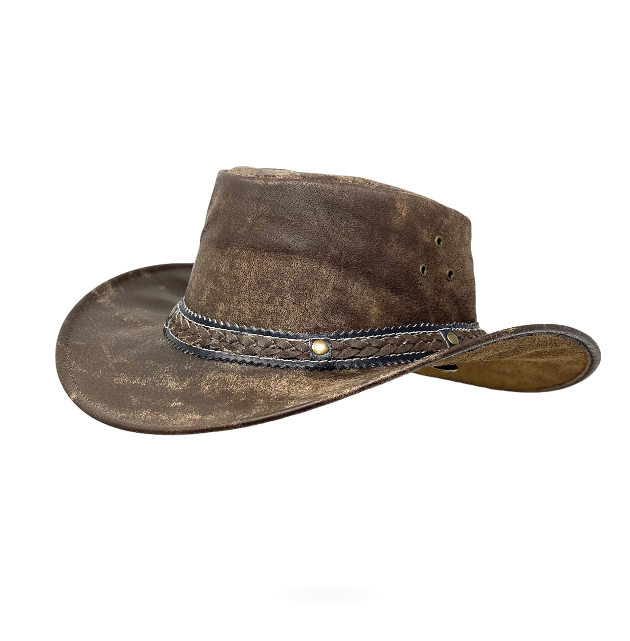 Wickelhut Lederhut Western Cowboy Unisex – Outdoor Hut für Reiten, Wandern & Abenteuer knautschbar „Antik“